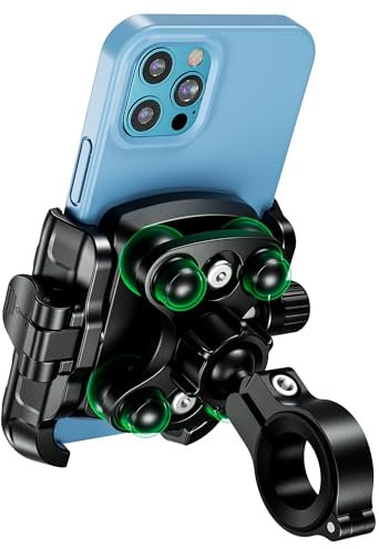 Soporte Movil Moto 【Doble Antivibración】Cuerpo y Anilla de Aluminio Soporte Movil Bicicleta 5,4 a 7,2 pulgadas Suporte Telemóvel Moto 【Liberación Rápida】 Bike Phone Holder Rotación 360° como Regalo