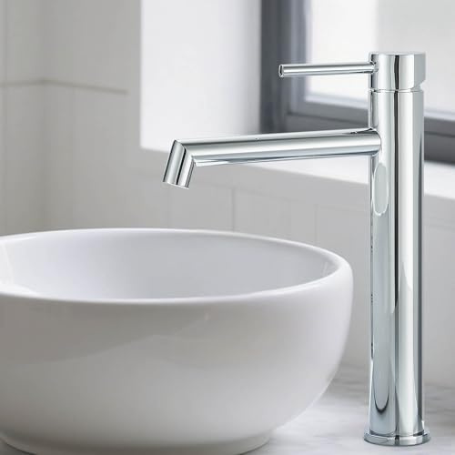 Zamery Waschtischarmatur chrom Hoch Wasserhahn Bad Badezimmer Waschbecken Armatur Edelstahl Einhebelmischer mit Auslaufhöhe 200 mm für Waschbecken Waschtisch Badezimmer, Gäste-WC