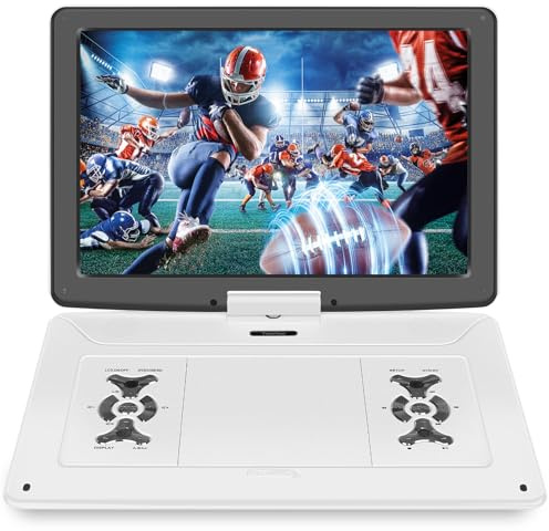 BOKYOK Lettore DVD portatile da 18 pollici con grande schermo HD da 15,6 pollici, 6 ore di riproduzione, lettore DVD portatile con doppio altoparlante, ultima memoria, supporto SYNC TV/USB/SD Card