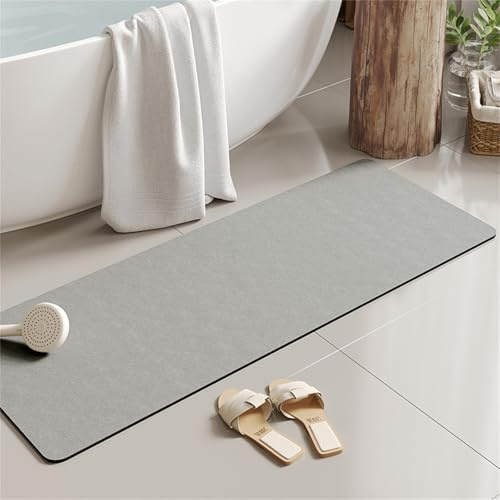 Hixingo Tappeto da Bagno in Diatomite, Tappeto Bagno Cucina Antiscivolo, Tinta unita Moderno Tappetino Assorbente e Asciugatura Rapida, Tappetino per Doccia e Ingresso (Grigio,40x60cm)
