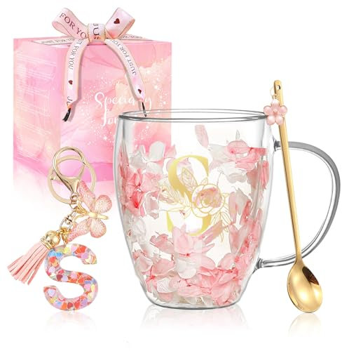 Regalo Donne Tazze da Caffè Regalo Compleanno Originale per Lei Tazze da Tè Espresso Personalizzate Regali Matrimonio Amicizia Carine Tazze in Vetro Doppia Parete Regali Natale Accessori Rosa