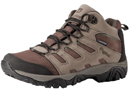 Flyplus Men’s Waterproof Hiking Boots - Lightweight Slip-Resistant Mid Ankle Support for Outdoor Trekking and Camping