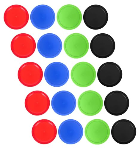 Kisangel 20 Discos de Hockey de Aire para Mesa Repuestos de Plástico Resistentes de 64 MM Juego Multicolor Rojo Azul Negro Verde 5 Piezas por Color Accesorios para Partidas y Ocio