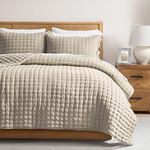 R.SHARE Colcha Verano Cama 90/105, 200x220cm Beige Colcha Bouti Cama Primavera, Cubrecama Ligera Acolchada para Cama o Sofá Suave y Transpirable, Edredón Verano Todo el Año (sin Funda de Almohada)