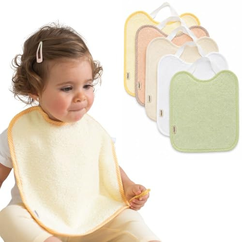 Bugalin Baberos bebe impermeables |Packs - Baberos goma elastica guarderia | 6 meses hasta 4 años| Fáciles de Poner y Quitar De Rizo y Tela Impermeable, Ideal para la Guarderia