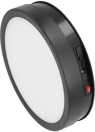 Tnfeeon USB-driven Roterande Displaystativ Justerbar Hastighet Vändbar 360 Rotation Fjärrkontroll Drift Färgglada LED-lampor 8,7 Tums ABS-plattform för E-handelssäljare Fotografer (Svart)