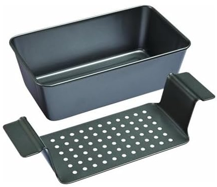Chicago Metallic 2-Piece Healthy Meatloaf Pan with Draining Insert Professional Grade Non-Stick Carbon Steel Baking Pan with Lift and Serve Feature, 12.2 inch, Grey