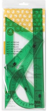 Liderpapel Juego Escuadra Cartabon Regla 30 Cms Y Semicirculo En Petaca Verde