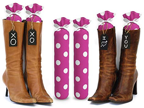My Boot Trees - Boot Shaper Stands for Closet Organization - Keeps Them Shaped Properly - Many Patterns to Choose from - 1 Pair (Hot Pink with Large White Polka Dots)