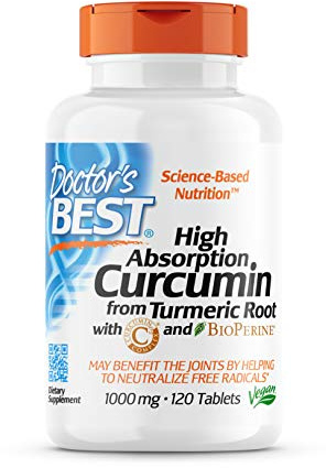 Doctor's Best Curcumina de Alta Absorción de Raíz de Cúrcuma con Complejo C3 y BioPerine - 120 Pestañas, 1000 mg, Pack de 1