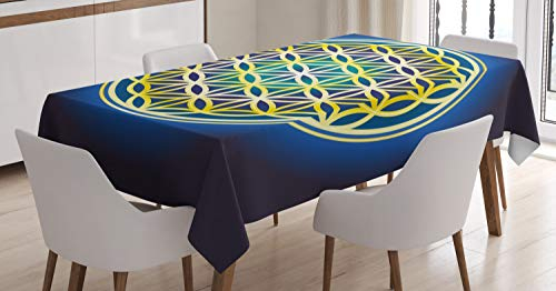 ABAKUHAUS Blume des Lebens Tischdecke, Natur Spirals, Pflegeleicht mit Modernster Druck Technologie Waschbar und Personalisiert, 140 x 170 cm, Indigo