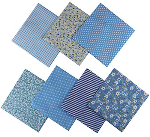 Jukway 7 Pezzi Tessuto Cotone Stoffa Patchwork Stampati 50 x 50 cm Tessuti Bundle Trapuntato Cucito fai da te Decorazione Artigianato Quilting (Blu)