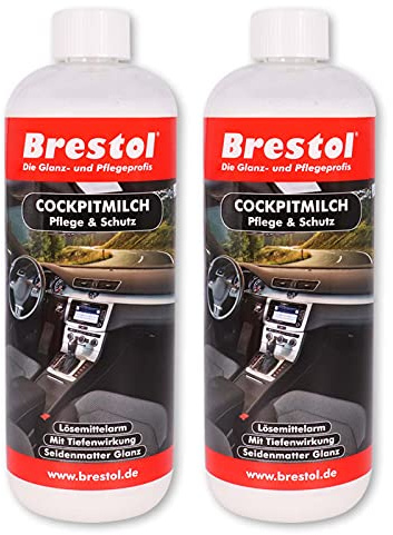 Brestol Lait de cockpit 2 x 1000 ml – Lait d'entretien du cockpit pour cockpit, nettoyage intérieur, entretien en profondeur, entretien du plastique, entretien du caoutchouc, entretien du tableau de