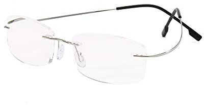 MMOWW Gafas de lectura sin marco gafas de ayuda de lectura ultraligeras unisex, gafas de computadora de titanio con lente de resina(plata,+2.0)