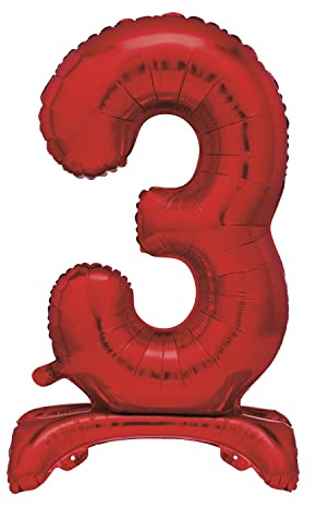 Unique Red Standing Number 3 Foil Balloon 30, Packaged