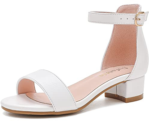 Dufannie White Girls Heels Sandals Girls Dress Shoes Kids High Heels Size 3 First Communion Fancy Big Kids Sandals Pumps Formal Tween Dress Shoes Flower Wedding Church Pageant Easter(3603White 3)