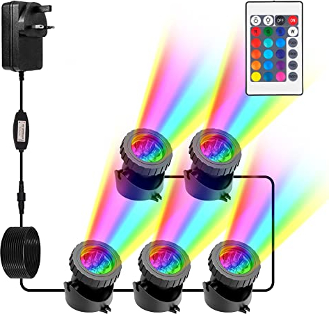 NATPOW Pond Lights Mains Powered, RGB Underwater Spot Light Aquarium Lights with APP& Remote Control, IP68 Waterproof Multicolour Submersible Lights for Fish Tank Garden Yard Pool Fountain (Set of 5)