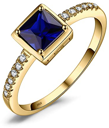 JewelryPalace Fyrkantig Ring Med Skapad Safir För Damer, Smyckeset Med Blå Sten, Förlovningsring, Solitärring, Silverring 925 För Damer Med Sten, Silverring 925 För Damer, Zirkonia, Guldpläterad 57