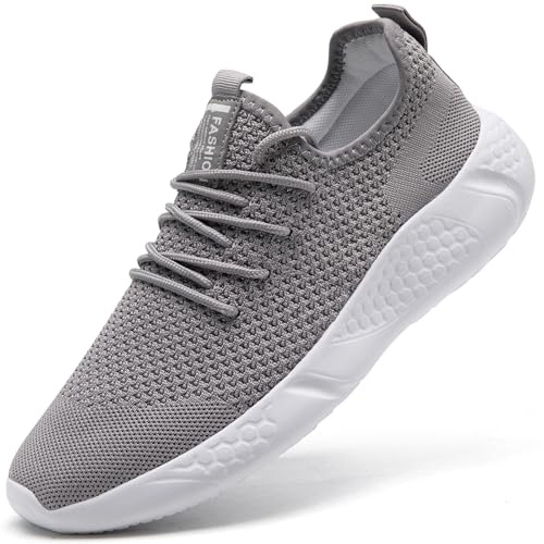 Mens Trainers Running Sneakers Walking Shoes Tennis Gym Light Grey,9 UK