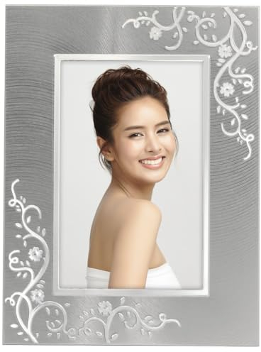 Hama Bilderrahmen 13x18 (Fotorahmen, Portraitrahmen, Hochformat, Querformat, zum Hängen, Hinstellen, Hängevorrichtung, Aufsteller, Blumen, Verzierungen, Samtrückwand, Bildformat 13 x 18 cm) silber