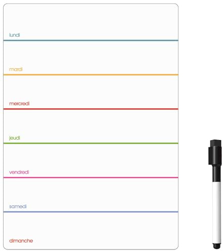 Planning Frigo Magnétique | Tableau Blanc Effaçable & Semainier | Liste de Courses et Calendrier pour Organisation Familiale (30 x 21cm [A4], multicolore deux)