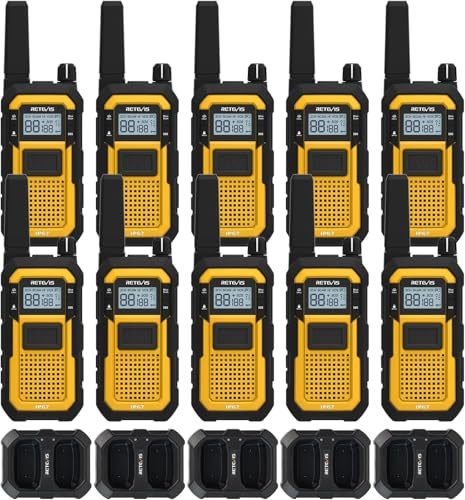 Retevis RB48 Heavy Duty Waterproof Walkie Talkies, Long Range Rechargeable Two Way Radios, Advanced Triple Proof, Vibration Reminder, for Warehousing Construction Contractor(10 Pack)