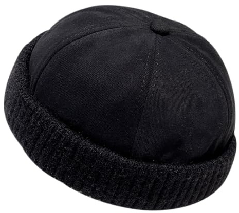 HeiDmai Winter Fisherman Beanie Hats Warm Knit Brimless Hat Retro Docker Cap Adjustable (US, Alpha, One Size, Black)