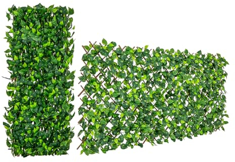 COSTWAY Künstliche Efeu Garten Sichtschutz, 180 x 90 cm, Pflanzenwand Hecken Efeublättern, Zaun für Gartenhecken Balkon Außendekoration, Heckenpflanze Windschutz, Weidengeflecht (Grün)