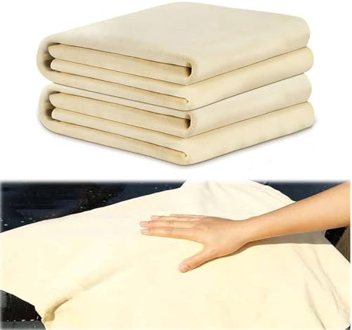 2 panni in camoscio per auto, asciugatura auto, panno per lucidatura e lucidatura per la pulizia, panno in pelle scamosciata naturale ad asciugatura rapida, panno in pelle per finestre, auto e tutte