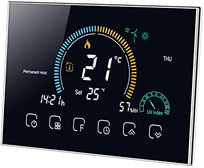 Termostato WiFi Smart per Caldaia a Gas Controllo App Vocale/LCD Retroilluminato,Termostato Programmabile Compatibile con Alexa et Google Home, Risparmio e Energetico (Nero)