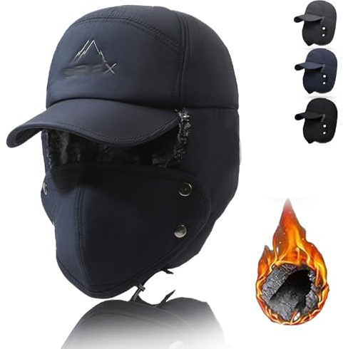 Gorro cálido Winter Essentials, 3 en 1 Gorro cálido Winter Essentials, Gorro de trampero con Forro de Piel térmica, Gorro de trampero Peludo Tozuor con Solapa de Oreja Cubierta (58cm,Gris)