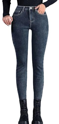 jean slim femme taille haute extensible pantalon polaire hiver chaud en denim jean skinny stretch push up fesse amincissant pantalon jean doublé polaire thermique classiques décontracté (Dark Gray, S)