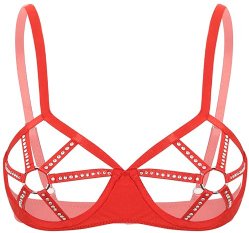 YiZYiF Reggiseno Aperto Sexy Donna Ouvert Bra Push Up Bra Hot Aperto Bustier Lucido Bikini Top Lingerie Underwear Rosso 5XL