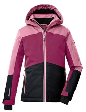 killtec Bambine e ragazze Giacca da sci/giacca funzionale con cappuccio e paraneve KSW 196 GRLS SKI JCKT, dunkel himbeere/schwarz blau/hell himbeere, 164, 43486-000