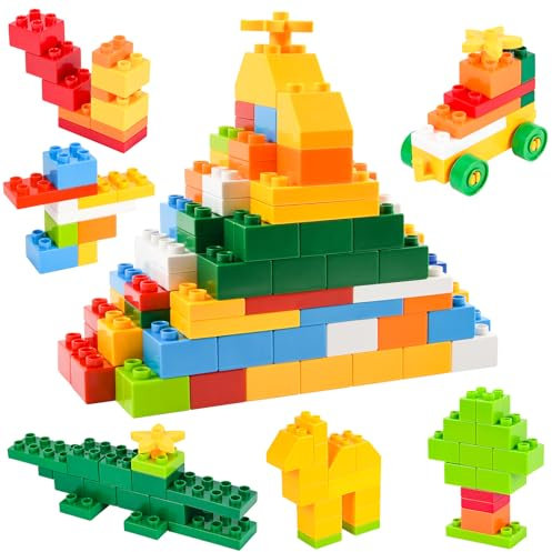 ABOHU Große Bausteine Set, 246 Stück Großen Bausteine kompatibel mit Allen führenden Marke, großes Bauklötze Bunte Bauspielzeug Lernspielzeug für Kinder ab 3 Jahre
