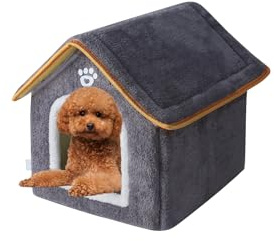 Galatée Dog House, Indoor Warm And Cozy Cat Cave Bed, Foldable Cute Cat House, Washable Plush Dog Igloo, Comfortable Pet House For Puppy Kitten Rabbit(M, Grey)