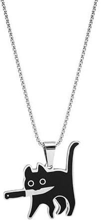 SIXDUTON damhalsband med katthänge för flickor, kattungar med kniv par halsband silver, lyckosmycke gåva för kattälskare