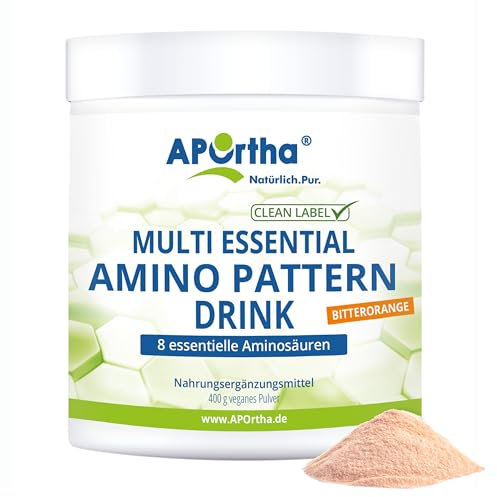 APOrtha® Multi Essential Amino Pattern – 400 g Bitterorange-Drink mit 8 essentiellen Aminosäuren nach Prof. Dr. Lucà-Moretti, ausgewogenes Aminosäuren-Profil, EAA Pulver, ohne Zuckerzusatz