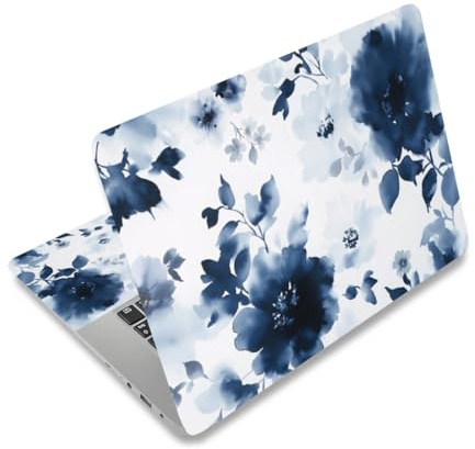 PLIGREAT Pegatina de piel para portátil con diseño de flores de tinta, pegatinas de vinilo reutilizables para netbook para portátiles, cubierta de teclado universal de 12, 13, 13.3, 14 15 pulgadas