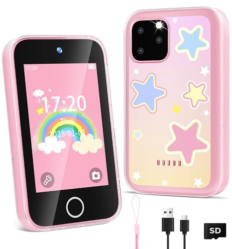 CKATE Kids Phone, Kids Smart Phone | 3.5 Touchscreen, Eye-friendly, 1000mAh Battery, Long battery life | Puzzle Games, Music, Dual Camera | 4 5 6 7 8 9 10 11 12 Year Old Girl Gifts & Boys Gifts, Pink