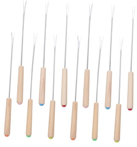 Alipis 12 pezzi Forchette Fonduta in Acciaio Inossidabile con Manico in Legno Quercia da Resistenti per Formaggio Cioccolato e Frutta Facili da Pulire e Uso Prolungato