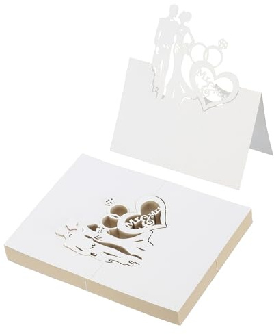 PATIKIL 50 Piezas De Tarjetas De Lugar Para Bodas Cortadas Con laser Tarjetas De Nombre Plegables Para Mesa Decoración De Boda Recepción De Buffet Blancas