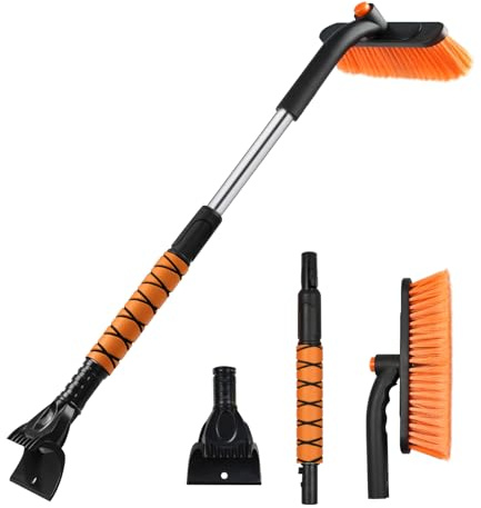 WeenthAvenue 33 Extendable Snow Brush and Ice Scraper for Car Windshield, 2-in-1 Car Snow Brush & Ice Scraper with 360° Pivoting Brush Head and Comfortable Foam Grip for SUV Trucks Sedans,Orange ﻿