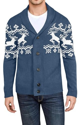 Eauptffy Cardigan de Noël pour homme avec motif flocons de neige - Cardigan classique avec col en V - Veste d'hiver festive - Cardigans de Noël - Manteau doux en maille fine