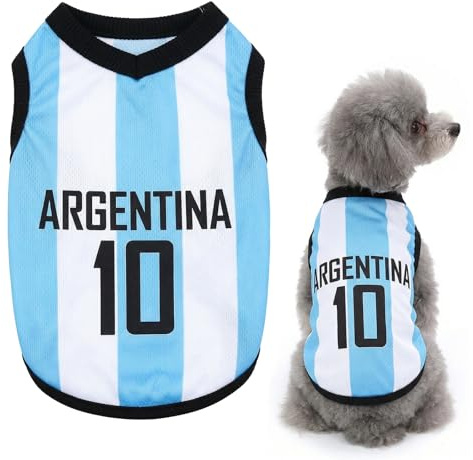 OPVYAEU Dog Clothes Jersey Gato Ropa Perro Mediano Jersey Perro Mediano Camiseta Perro Pequeño Ropa Para Perros Camisetas Perros Pequeños Jersey Para Perros Pequeños Regalo Mundial (L, Blanco Azul)