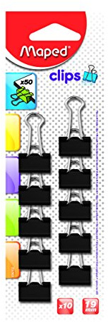 Maped - Clips de Oficina - Pack de 10 Unidades - Tamaño de 19 mm - Pinzas Doble Clip para Papel - Ideal para Sujetar Grandes Cantidades de Hojas - Variedad de Colores