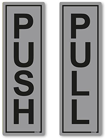 stika.co Set of Silver Push and Pull Door Signs - 190x60mm Self-Adhesive Vinyl Door Stickers, Clear Signage for Access Awareness, Indoor and Outdoor Use - Signs for Offices, Shops, Access Doors