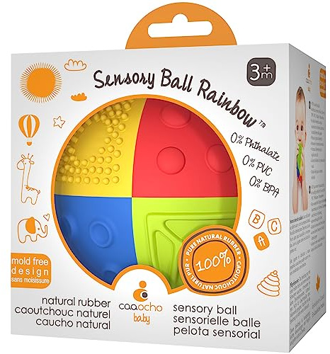 caaocho Pure Natural Rubber Sensory Ball Rainbow 3 - Sealed Hole, BPA Free Baby Ball Toy, for Sensory Play, for Sensory Development, Hole Free Baby Toy, Perfect Bouncer, Without Hole