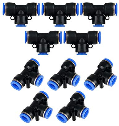 Metalwork Push to Connect Tee Union Fitting, 4mm x 4mm x 4mm OD, Air Hose T Connector Splitter (Pack of 10)