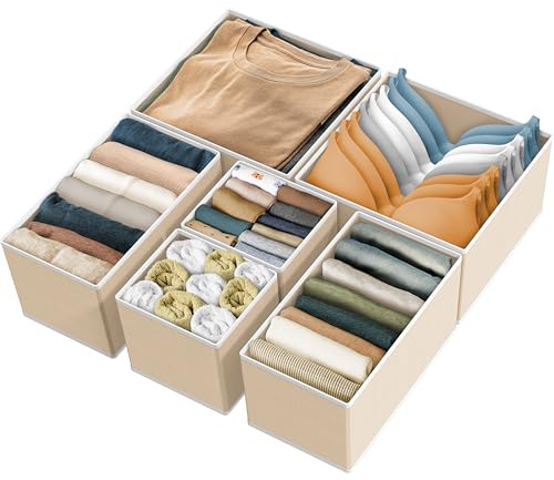 Simple Houseware Underwear Drawer Organizer for Lingerie/Undergarment/Bra/Panty/Sock/Onesie, Set of 6, Beige